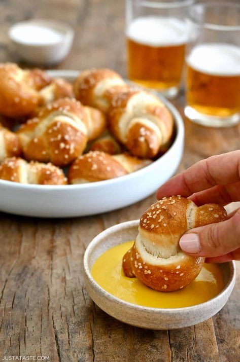 Best Pizza Dough Soft Pretzel Knots Pretzel Knots, Spiced Pretzels, Beer Cheese Sauce, Baking Soda Bath, Best Pizza Dough, Easy Pizza Dough, Soft Pretzel, Biscuit Recipes, Just A Taste