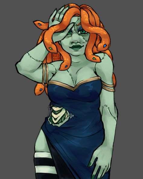 Gorgon Character Art, Zombie Cleo Fanart, Zombiecleo Fan Art, Zombie Cleo, Minecraft Slime, Hermit Craft, Mcyt Fanart, Drawing Body Poses, Zombie Girl