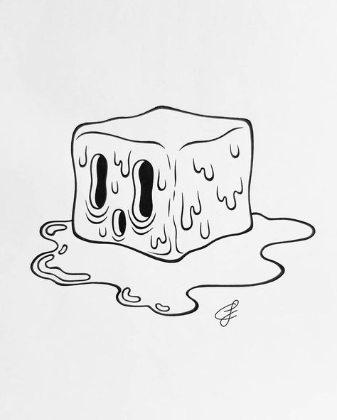 Melting Ice Cube Tattoo, Melting Ice Cube Drawing, Ice Cube Tattoo Design, Ice Cubes Illustration, Melt Drawing, Ice Doodle, Melting Character, Ice Cube Illustration, Ice Cube Tattoo