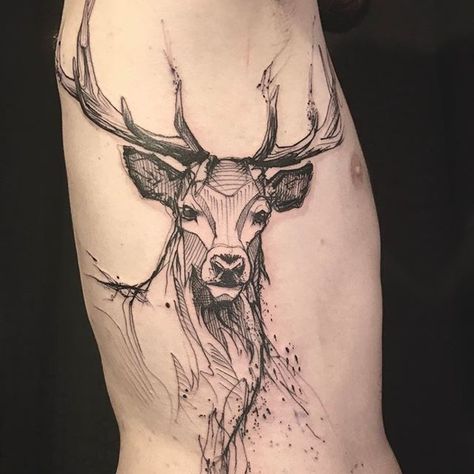 #deer #cerf #deertattoo #ribtattoo #blacktattoo #sketch #sketchtattoo #faubourgtattooclub #loiseautattoo Stag Tattoo Design, Hirsch Tattoo Frau, Elk Tattoo, Deer Tattoo Designs, Stag Tattoo, Hirsch Tattoo, Deer Tattoo, Tattoo Zeichnungen, Парные Тату