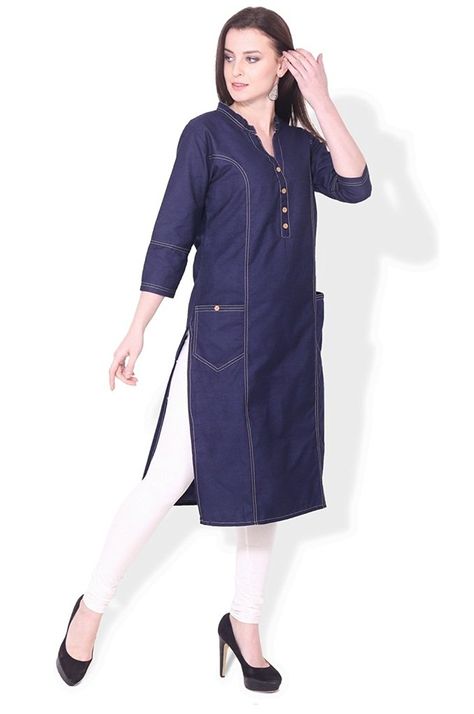 Denim Kurti Designs, Denim Kurti, Kurti With Jeans, Cotton Suit Designs, Girls Kurti, Kurtis Designs, Indian Suit, Cotton Lycra Fabric, Kurta For Women