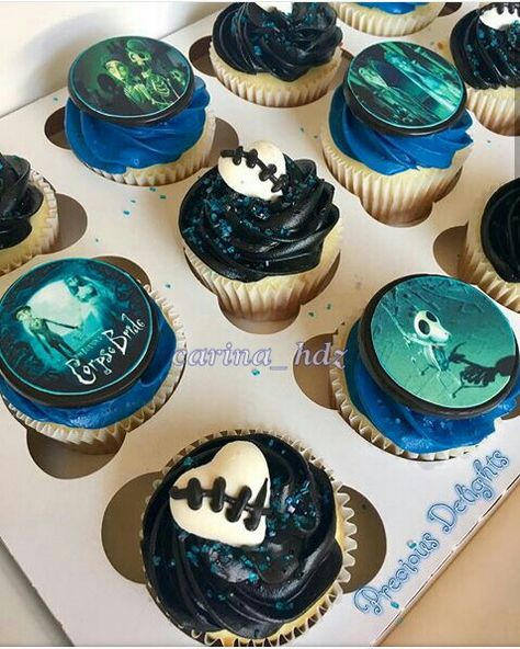 Cupcakes #corpsebride #cupcakes #birthday #party Corpse Bride Themed Quinceanera, Corpse Bride Themed Food, Corps Bride Quince Theme, Corpse Bride Cupcakes, Corpse Bride Party Food, Tim Burton Cupcakes, Corpse Bride Birthday Party, Corpse Bride Party, Corse Bride