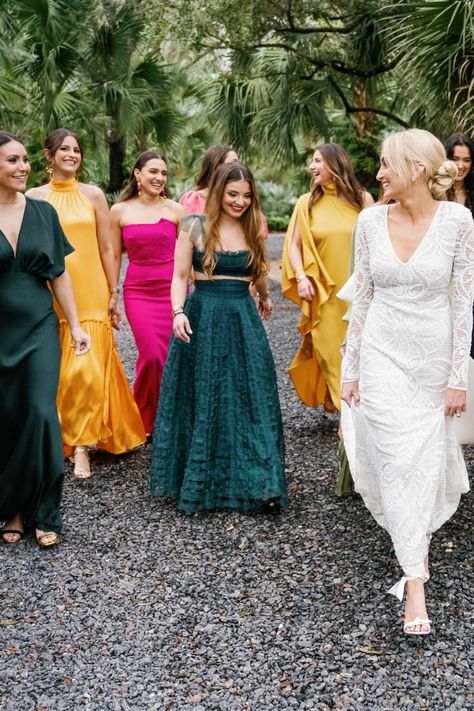 Jeweled Tone Bridesmaid Dresses, Jewel Tone Green Wedding, Jewel Colored Bridesmaid Dresses, Jewel Tones Bridesmaids, Jewel Bridesmaid Dresses, Tropical Bridesmaid Dress Color Palettes, Jewel Toned Bridesmaid Dresses, Cool Bridesmaid Dresses, Tropical Wedding Bridesmaid Dresses