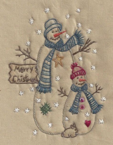 CK08T Merry Chistmas Snowman Christmas Hand Embroidery, Motifs D'appliques, Merry Chistmas, Broderie Simple, Primitive Stitchery, Snowman Quilt, Wool Applique Patterns, Tree Snowman, Christmas Embroidery Patterns