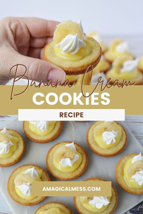 Banana Cream Pie Cookies, Cream Pie Cookies, Pie Cookies Recipe, Thanksgiving Recipes Side Dishes Veggies, Easy Banana Cream Pie, Cream Pie Filling, Banana Treats, Sugar Cookie Crust, Pie Cookies