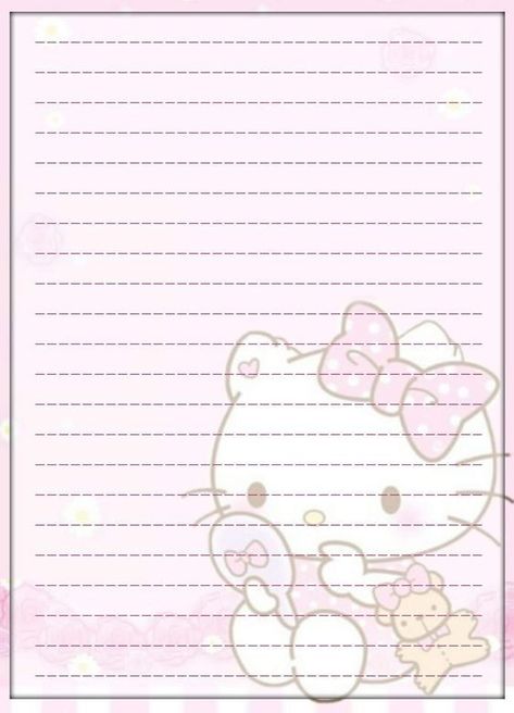 Hello Kitty Stationary Free Printable, Hello Kitty Notes, Sanrio Paper, Kawaii Printables, Hello Kitty School, Printable Lined Paper, Hello Kitty Printables, Writing Paper Printable Stationery, Note Writing Paper