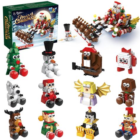 PRICES MAY VARY. 🎄[Christmas Party Favors] - Christmas santa's sleigh is made up of 616 pieces blocks and comes packaged in an exquisite independent box. The unique 12 in 1 design can be used as both a party favor and an advent calendar for kids! 🎄[Christmas Gift] - We are committed to designing great gifts for kids, this Christmas block set includes 12 different Christmas elements: nutcracker, elf, Christmas elk, penguin, otter, gift box, angel, Christmas tree, polar bear, gingerbread man, sn Christmas Trees For Kids, Classroom Prizes, Christmas Blocks, Advent Calendars For Kids, Christmas World, Stocking Stuffers For Kids, Mini Cute, Christmas Sleigh, Lego For Kids