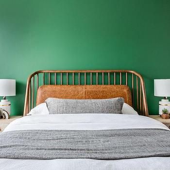 Kelly Green Wall with Gray and Gold Nightstand - Transitional - Bedroom Kelly Green Bedroom, Unique Headboard Ideas, Modern Teen Room, Wood Headboards, Modern Headboard, Bedroom Colour Palette, Transitional Bedroom, White Bedroom Furniture, Green Bedroom