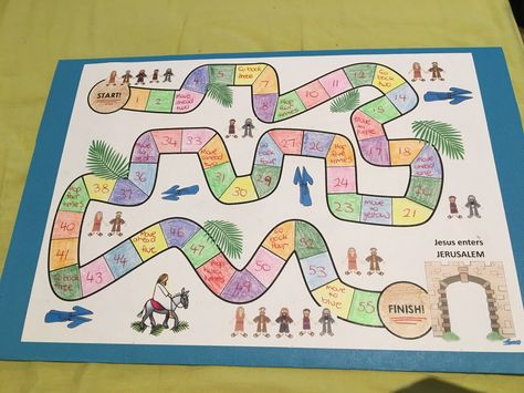 Jesus enters Jerusalem board game Bible Board Games Diy, Christian Board Games, Jesus Games, Older Kids Crafts, Bible Verse Crafts, Children's Church Crafts, Vbs Themes, Spiritual Things, Easter Games