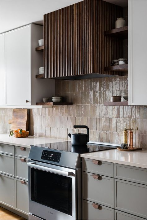 A Builder-Grade Massachusetts Kitchen Gets a Soulful Update | Architectural Digest Shannon Tate, White Kitchen Countertops, Builder Grade Kitchen, Boston Interiors, Kitchen Handmade, Builder Grade, Kitchen Transformation, Handmade Tile, Kitchen Hoods