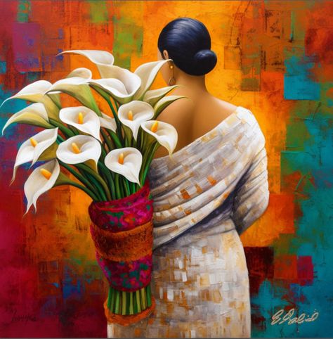 Diego Rivera Art, Flower Vendor, Mexican Art Painting, Guatemalan Art, Calla Lily Flower, Latino Art, Collage Techniques, Diego Rivera, Canvas Painting Designs