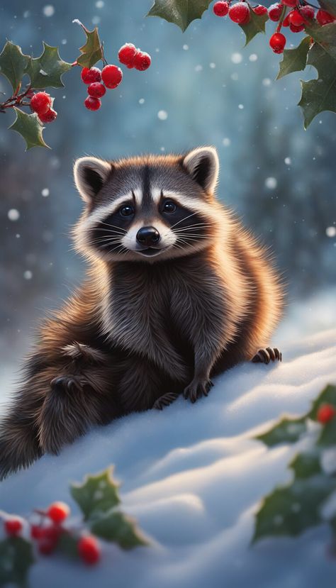 Raccoon Wallpaper, Raccoon Pictures, Christmas Raccoon, Raccoon Art, Animated Heart, Animal Printables, Beautiful Scenery Photography, Cute Animal Illustration, Cute Raccoon