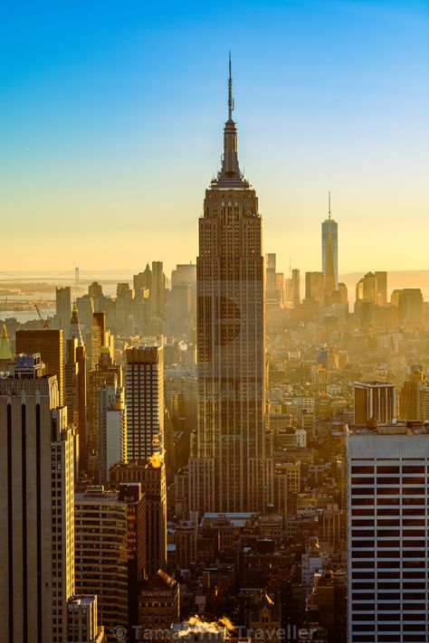 Empire State Building in sunset -  This striking photo captures the Empire State Building at sunset, bathed in warm golden hues against the New York City skyline. The scene exudes a blend of iconic architecture and natural beauty, making it ideal for travel content, marketing, and advertising focused on NYC's timeless appeal. Iconic Architecture, New York City Skyline, The Empire State Building, Travel Content, New York City Travel, City Travel, Buy Prints, City Skyline, Empire State