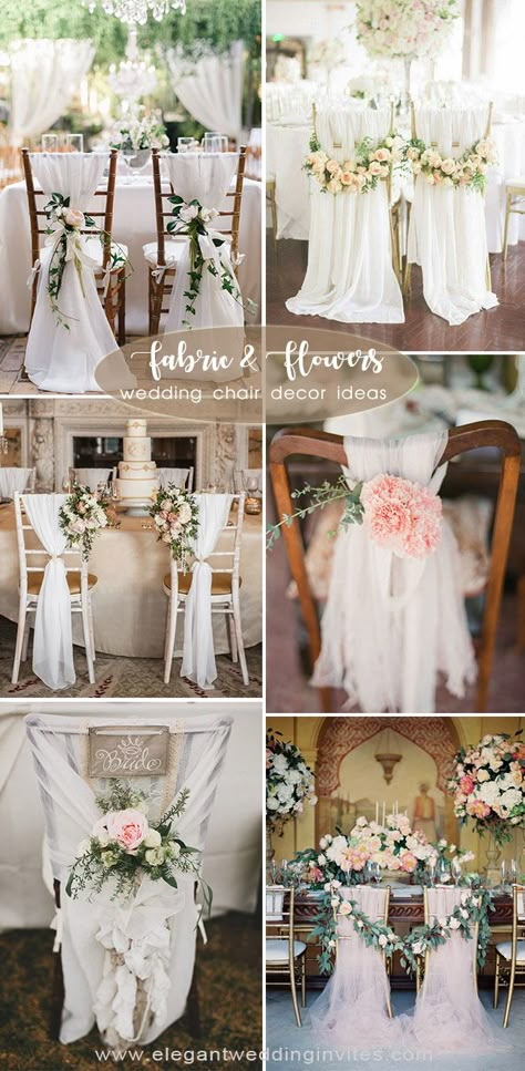 Flowers For Wedding Chairs, Chair Decoration For Wedding, Bridal Chairs Ideas, Decorating Wedding Chairs, Wedding Seat Cover Ideas, Chair Wedding Decorations, Decorate Wedding Chairs, Wedding Chair Deco, Wedding Chairs Decorations