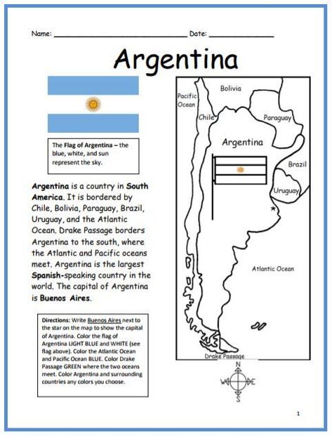 Learn Geography, Hispanic Heritage Month Activities, Teaching Government, Flag Coloring Pages, Map Activities, Reading Comprehension Questions, Coloring Pages Inspirational, Geography Lessons, Argentina Flag