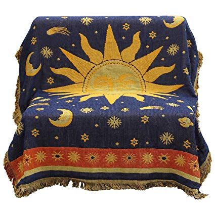 Celestial Pillow, Celestial Rug, Whimsigoth Decor, Hippy Blanket, Stars Yellow, Celestial Aesthetic, Sun Decor, Soft Decor, Celestial Tapestry