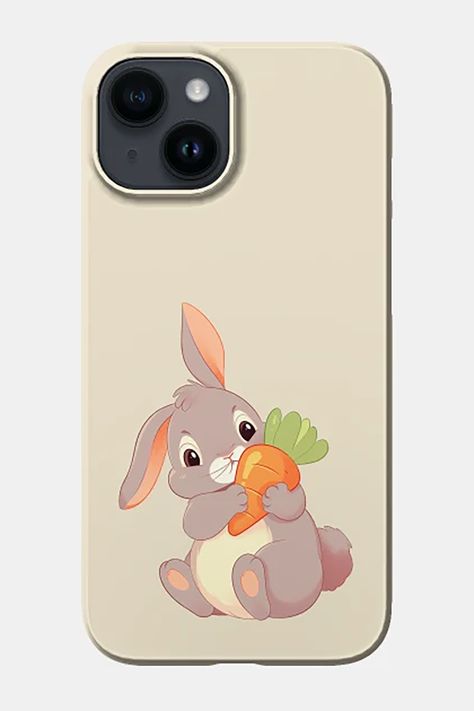 Case Cover Design for iPhone. This eye-catching case showcases an adorable bunny with a carrot design that instantly adds a dose of charm and personality to your phone. #14 #13 #12 #pro #max #plus #teepublic Aesthetic Phone Cover Painting, Carrot Design, Bunny With Carrot, Adorable Bunny, Painted Paper, Cute Bunny, Phone Cover, Phone Case Design, Cover Design