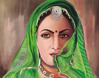 Rajasthani Portrait Painting, Rajsthani Culture Art, Potrait Refrences Women Painting, Rajasthani Women Photography, Rajasthani Traditional Paintings, Traditional Women Painting, Rajasthani Drawing, Rajasthani Women Painting, Bob Marley Painting