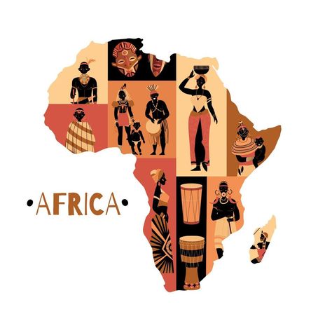 African Culture Continent Composition Social Realism Art, People Composition, African Logo, African History Facts, South African Design, African Tattoo, Logo Fleur, African Map, Afrique Art