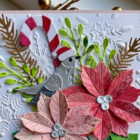 Susan Bcards on Instagram: "Another card using the @teamspellbinders Christmas Bird Poinsettia dies, this time on Flurry Snowflake embossing folder. Affiliate link in my profile:) #handmadecards #cardmaker #neverstopmaking #papercraft #teamspellbinders #cardmaking #papercrafts #papercrafting #papercrafter #cardmakingideas #cardmakinghobby #diecutting #diecuts #christmascards" Poinsettia Dies, Snowflake Embossing Folder, Holiday Birds, Poinsettia Cards, Tis The Season To Be Jolly, Christmas Bird, Christmas Poinsettia, Cards Christmas, Christmas Paintings