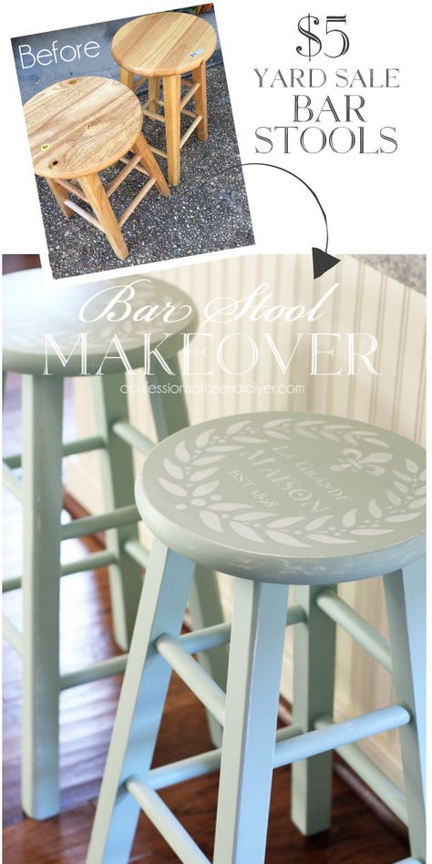 25+ Thrifty Furniture Makeovers | Confessions of a Serial Do-it-Yourselfer Bar Stool Makeover, Painted Bar Stools, Stool Makeover, Budget Furniture, Painted Stools, Paint Bar, Thrift Store Furniture, Yard Sales, Fusion Mineral Paint