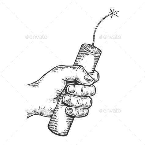 Hand with Dynamite Engraving Vector Illustration Dynamite Drawing, Dynamite Tattoo, Dynamite Illustration, Bomb Illustration, Medieval Images, Dark Tattoos, Hand Poke, Dark Tattoo, White Hand