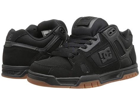 DC Stag (Black/Gum) Men's Skate Shoes. Don't settle for anything less than the best. Keep gunning for the gold with the Stag from DC. Action nubuck and leather upper. Injected TPR logo. Molded TPU eyestay. Mesh collar and underlays. Medial perforations for added breathability. Foam padded tongue and collar for all-day comfort. Performance wrapped cupsole construction for added durability. DC's trademarked Pill pattern tread th #DC #Shoes #Athletic #Skate #Black The Stag, Mens Skate Shoes, Black Gums, Sneakers Athletic, New Rock, Swag Shoes, Dc Shoes, Dream Shoes, Dc Sneaker