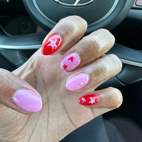 Fun Red Nails, Pink And Red Nail Designs, Olivia Nails, Red And Pink Nails, Pink And Red Nails, Dance Asks, Pink Blue Nails, Nail Inspired, Board Night