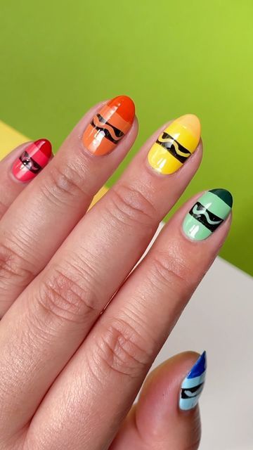 Sigourney Nuñez on Instagram: "Back to school nails 🍎🖍️🚌   Colors using @essie ✏️   #backtoschool #backtoschoolnails #crayons #crayonnails #nailart #diynails #shortnailinspo" English Teacher Nails, Crayon Nails, Purple Crayon, Back To School Nails, Nails Colors, School Nails, Diy Nails, Essie, Graduation Party