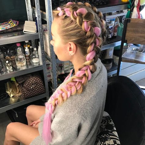 Blonde And Baby Pink Boxer Braids White Girl Braids, Rave Braids, Kanekalon Braids, Festival Braids, Boxer Braids, Rave Hair, Braid Inspiration, Faux Hair, Kanekalon Hairstyles