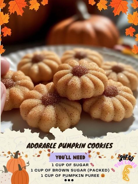 Nouna's Kitchen | 🎃🍪 Adorable Pumpkin Cookies 🍪🎃 | Facebook Pumpkin Cookies, Pumpkin Puree, Brown Sugar, Quick Saves