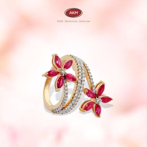 A ruby ring with an exquisite charm. Oh so beautiful ! #rubyring #rubyringengagement #rubyringsimple #rubyringgold Ruby Ring Simple, Rings Models, Vanki Ring, Ruby Ring Designs, Diamond Earrings Indian, Diamond Leaf Ring, Pink Gold Rings, Gold Jhumka Earrings, Gold Jewelry Outfits