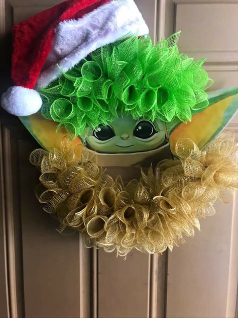 Baby Yoda Christmas Tree Ideas, Yoda Christmas Wreath, Yoda Wreath, Baby Yoda Christmas Wreath, Baby Yoda Deco Mesh Wreath, Starwars Christmas Door Decorations, Yoda Christmas Tree, Baby Yoda Christmas Tree, Baby Yoda Navidad