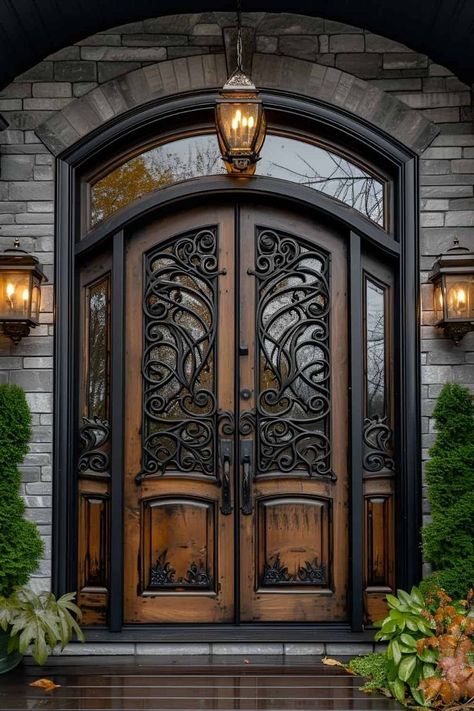 Deco Noel Nature, Exterior Door Designs, Front Door Lighting, Beautiful Front Doors, Gorgeous Doors, Door Entryway, Front Door Design, Door Sets, House Doors