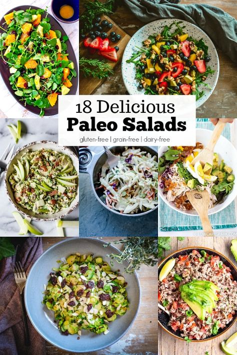 Whether you're looking for an allergy-friendly recipe, follow a paleo lifestyle or are simply looking for a delicious salad, this list of 18 Paleo Salads has you covered. Whole 30 Salads, Paleo Salad, Paleo Salad Recipes, Vegan Coleslaw, Best Paleo Recipes, Paleo Salads, Summertime Recipes, Mint Salad, Simple Salad