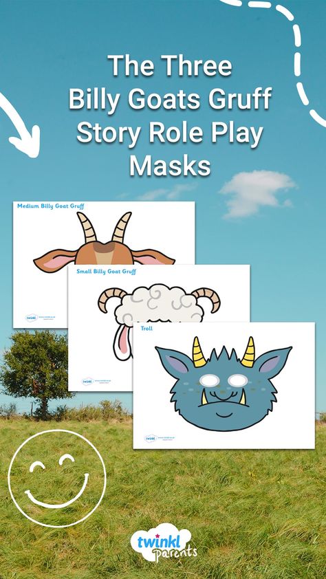 Three Billy Goats Gruff Activities, Billy Goats Gruff Story, Goat Mask, Fairy Tales Preschool, Three Billy Goats Gruff, Fairy Tale Activities, Billy Goats Gruff, Fairy Tale Theme, Traditional Tales