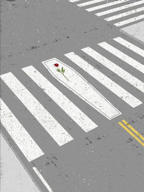 斑马线-鲜花-墓 Dada Poster, Editorial Art, Visual Metaphor, 카드 디자인, Conceptual Illustration, Communication Art, Road Safety, Creative Posters, Ads Creative