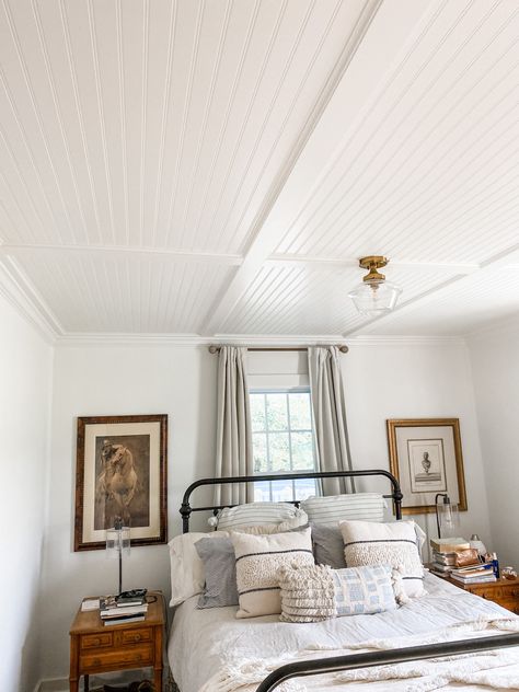 Bead Board Ceiling How-To — Lesley W Graham Ceiling Remodel, Chitre, Board Ceiling, Shiplap Ceiling, Plank Ceiling, Beadboard Ceiling, Black Color Hairstyles, Bead Board, Color Hairstyles