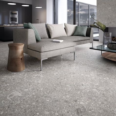 Porcelain stoneware wall/floor tiles LOMBARDA GRIGIO Lombarda Collection By Ergon by Emilgroup Terrazzo Flooring Living Room, Grey Terrazzo Floor, Terrazo Flooring, Grey Vinyl Flooring, Floor Living Room, Tile Floor Living Room, Living Room Tiles, Terrazzo Tile, Living Room Floor