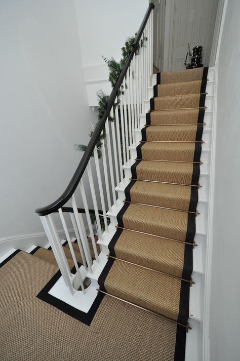 Sisal Stair Runner With Rods, Staircases With Runners, Runner Up Stairs, Stairs With Runners, Victorian Stair Runner, Stair Rods Carpet Runner, Runner Carpet Stairs, Stair Runner With Rods, Staircase With Runner