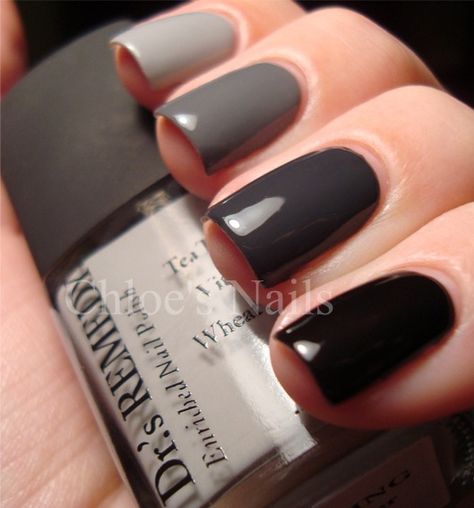 this looks fun, you go from light to dark ...each nail is different! It's called an Ombre mani Chloe Nails, Grey Nail, Ombre Manicure, Nails Ombre, Gray Nails, Super Nails, Nails Polish, Nail Swag, Black Nail