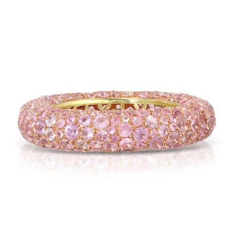 Introducing our Blossom Bubble Ring! From Our Blossom Collection, this eternity ring is a showstopper with 5.51 carats of Pink Sapphires and a 18K Yellow Gold Finish, with a stunning hand drawn grill by Octavia herself under the stones. Pink Gift Ideas, Gem Drop Earrings, Sapphire Eternity Ring, Bubble Earrings, Bubble Ring, Stones Jewelry, Pink Sapphire Ring, Color Stones, Dope Jewelry