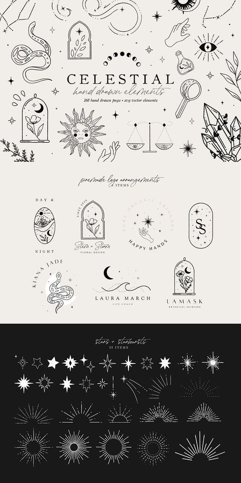 Tattoo Simplistic, Branding Wall, Magic Logo, Spiritual Logo, Stars Constellations, Celestial Tattoo, Celestial Elements, Magic Theme, Celestial Magic