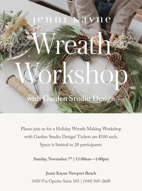 Wreath Making Workshop Christmas Wreath Workshop Poster, Wreath Making Workshop, Shed Store Ideas, Shed Store, Wreath Workshop, Christmas Workshop, Relief Society Activities, Sunday December, Landscape Services