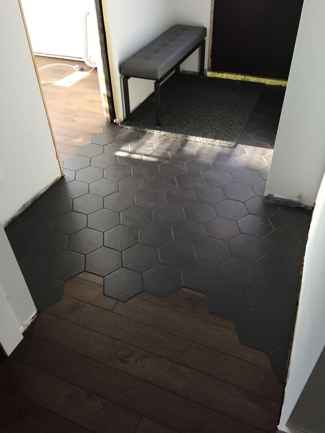 Tile Hexagon, Transition Flooring, Koti Diy, Design Del Prodotto, Entry Way, Style At Home, House Flooring, Floor Design, Skirt Dress