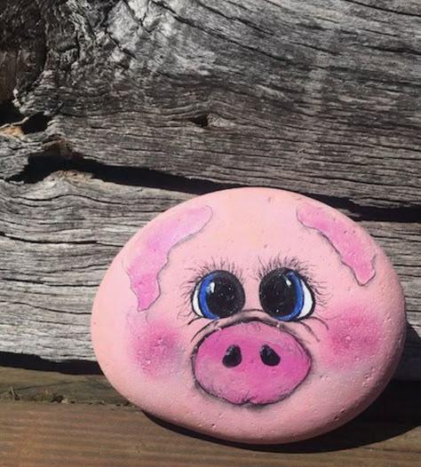 Pig Painting, Painted Rock Animals, Pig Decor, Stone Art Painting, Rock And Pebbles, Painted Rocks Craft, Painted Rocks Diy, Rock Painting Ideas Easy, Rock Painting Patterns