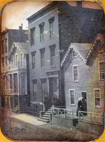 (c. 1855) A street tableau in Brooklyn, New York City Brooklyn Image, Little Italy New York, New York City Pictures, New York Buildings, Nyc History, Vintage History, New York City Photos, New York Pictures, City Pictures