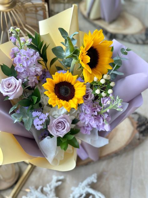 Orange Bridal Bouquet, Sunflower Wedding Bouquet, Late Summer Weddings, Purple Daisy, Baby S Breath, Lavender Wedding, Sunflower Wedding, Bridal Bouquet, Summer Wedding