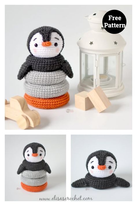 Baby Stacking Toys, Baby Christmas Toys, Crochet Penguin, Elephant Toy, Crochet Baby Toys, Toy Crochet, Diy Magazine, Crochet Quilt, Crochet Bebe