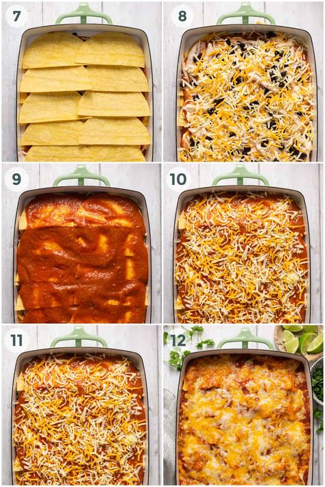 Chicken Enchilada Casserole Hi Ken Enchilada Casserole, Chicken Enchilada Bake Casserole, Deconstructed Enchiladas, Best Enchilada Casserole, Chicken Enchalada, Enchilada Sauce Chicken, Crockpot Enchilada Casserole, Chicken And Black Beans, Enchiladas Casserole